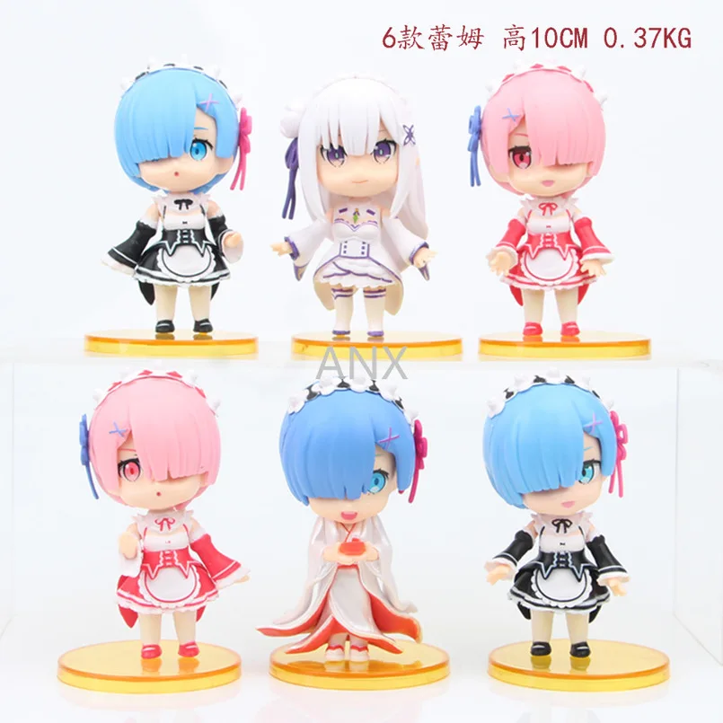 

6PCS Rem Ram Emilia Figure PVC Action Anime Re:Life In A Different World From Zero Collectible Doll Model Toys Gift for Children
