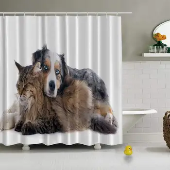 

Dog and cat Shower Curtain Pink Shower Curtain,166939,79''Long x 71''Wide
