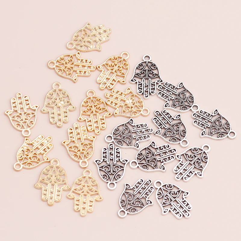 Leslie 50 Stück Legierungs-Charms, 16 x 23 mm, Hamsa-Hand-Anhänger, Schmuck für DIY-Armbänder und Armreifen, handgefertigte Halskette, Armband, Basteln – Detail 5