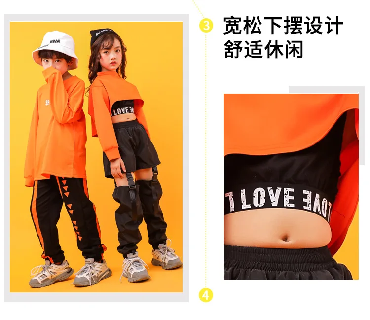 Kid Cropped Sweatshirt Shirt Jogger Pants Hip Hop Clothing Clothes Jazz Dance Costume for Girls Boys Ballroom Dancing Streetwear (6)
