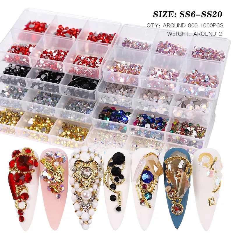 

6 Grid Flat Bottom Rhinestones for Art Decorations Fashion Nails Accessories for Nails Art 2021 Nail Jewelry for Manicure