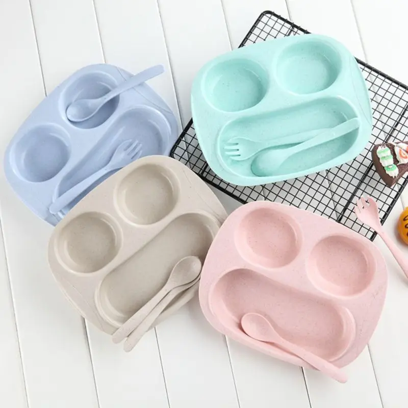 

3Pcs/Set Baby bowl+spoon+fork Feeding Food Tableware Kids Dishes Eating Dinnerware Anti-hot Training Dinner Plate