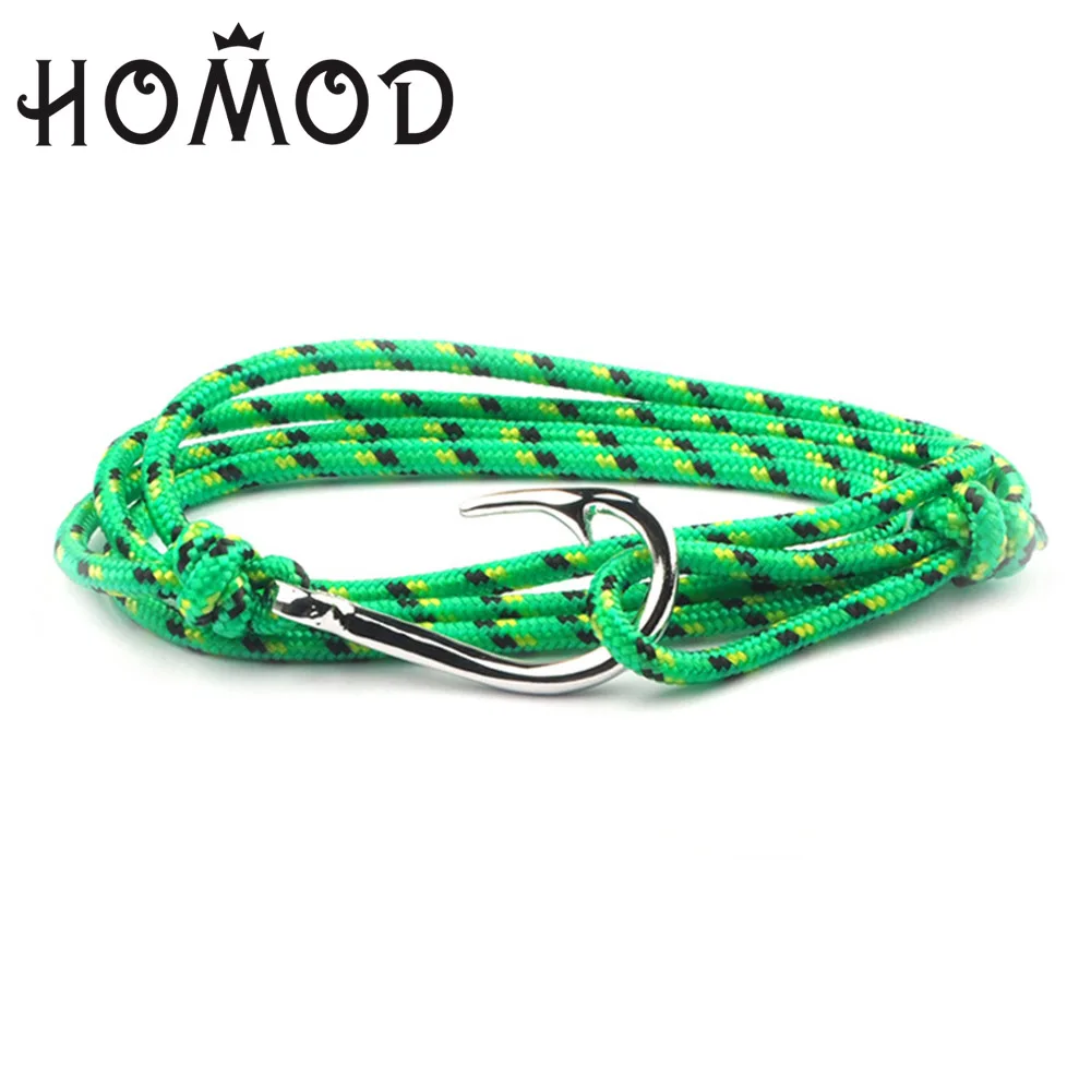 HOMOD, новая мода, рыболовный крючок, якорь, браслеты для мужчин, шарм, цепь, веревка, браслет, ювелирное изделие, Мужской обруч, металлический, спортивный якорь, крючки
