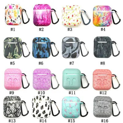 mix color Красивый силиконовый защитный чехол с карабином для Airpods Камуфляжный противоударный чехол - Цвет: mix color