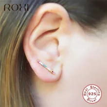 ROXI Изящные CZ серьги «Радуга» серьги-гвоздики простые бар для женщин 925 пробы Серебряные Серьги Геометрические корейские Кристальные серьги