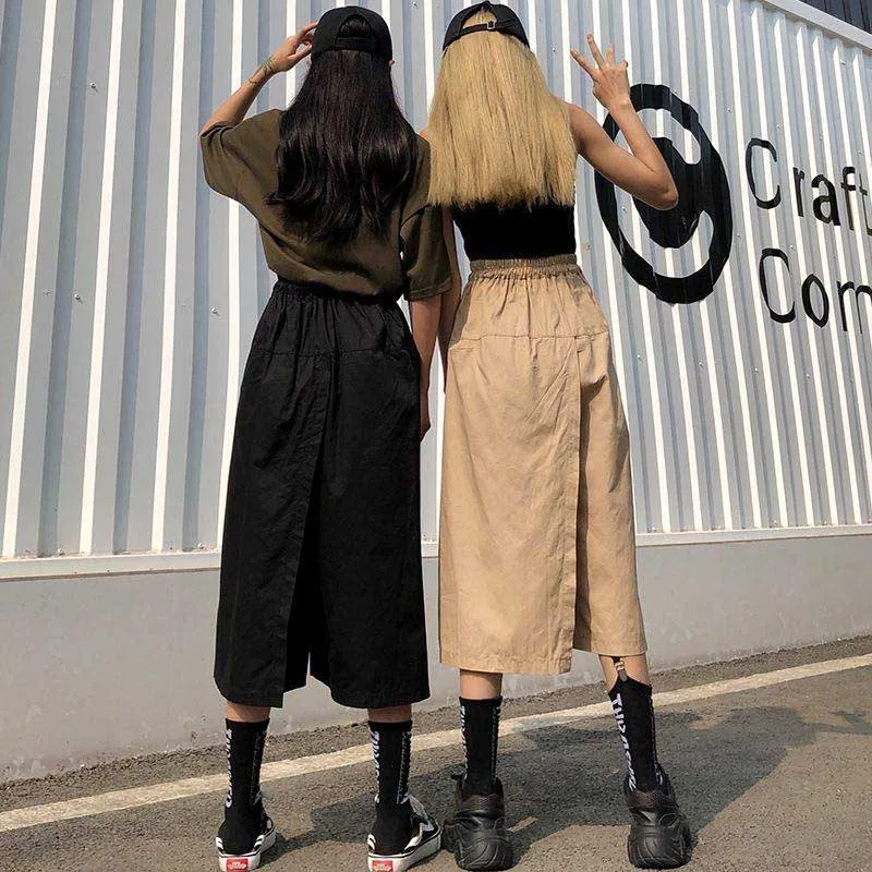 NiceMix Harajuku широкие брюки Капри женские брюки с высокой талией уличная одежда летние корейские брюки карго Pantalones Muje