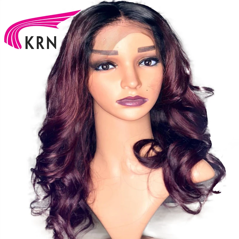 

KRN Ombre1b/99j Color 13x6 Lace Front Human Hair Wigs with Baby Hair Pre-Plucked Hairline Remy Brazilian Wavy Hair
