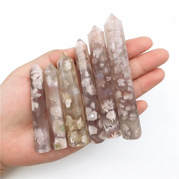

Beautiful 1PC Sakura Cherry Agate Natural Crystal Point Hexagonal Column Crystal Healing Wand Home Natural Quartz Crystals