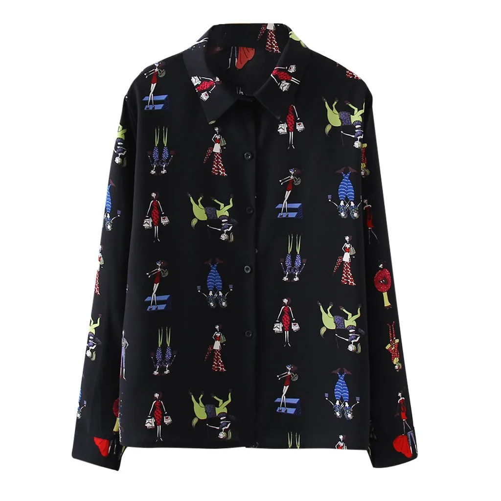 

Fashion Women Top Retro Funny Printing Blouse Long Sleeve Lapel Casual Loose Blouse Autumn Harajuku Shirt chemisier femme #42
