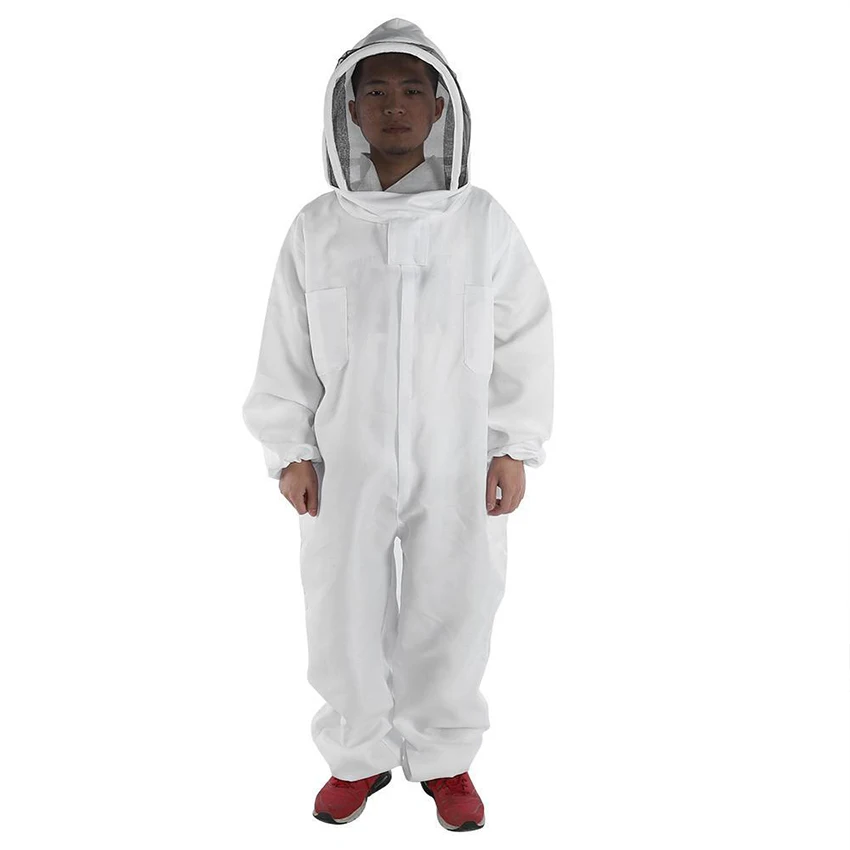 베일 커버가있는 전문 면 전신 양봉 세트, 양봉가용 꿀벌 방지 보호 세트, 흰색, L, XL, XXL 크기