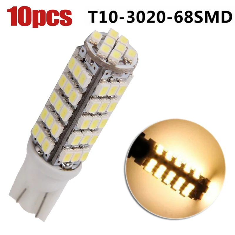 10 шт. DC 12V автомобильный T10 3020 68SMD светодиодный лампочка 3500K~ 4000K запасные части