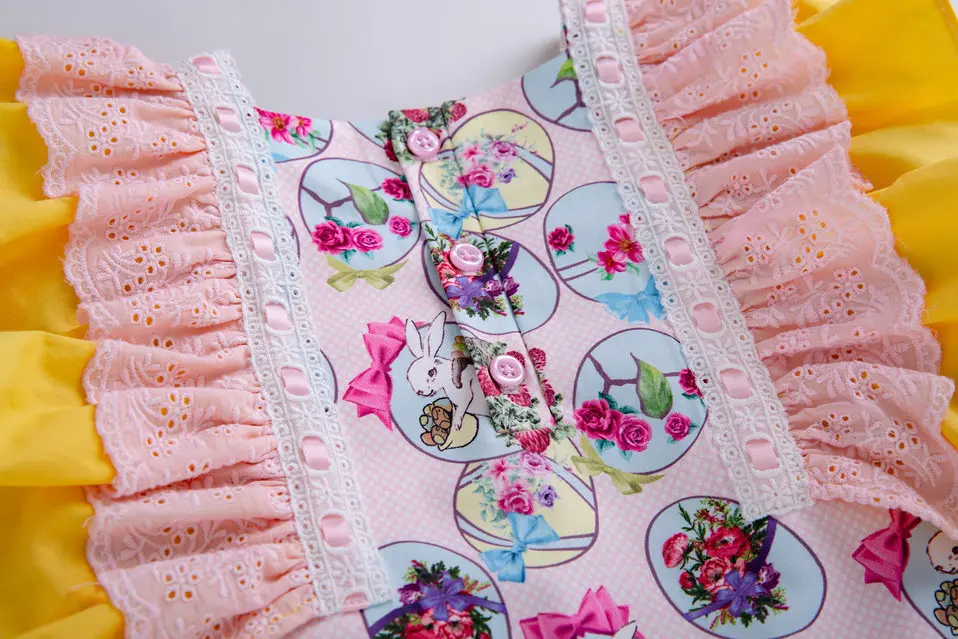 Cutestyles/костюмы для маленьких девочек, костюмы для пасхи с чепчиком, милый комбинезон с цветочным принтом, модная детская одежда, EG-DMRR112-B484