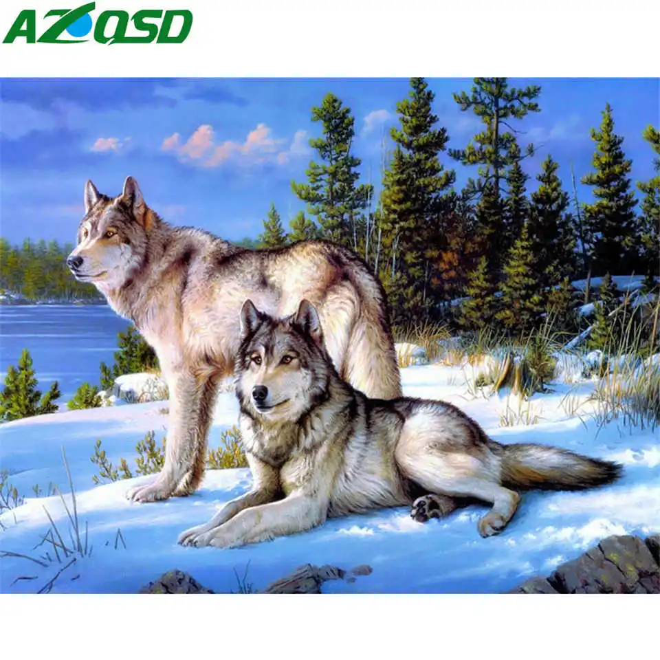 Алмазная 5d картина AZQSD сделай сам мозаика &quotВолки&quot животное домашний декор