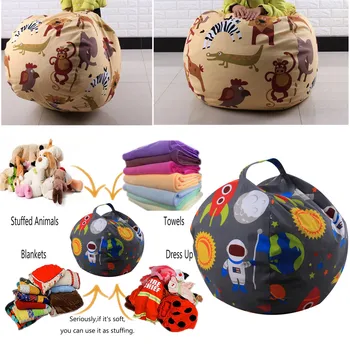 

35# Creative Kids Stuffed Animal Plush Toy Storage Bean Bag Soft Pouch Stripe Fabric Chair Toy Storage Bags Gift Housekeeper