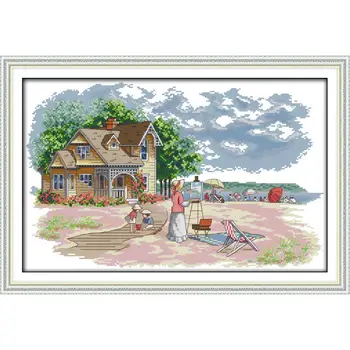 

Outdoor activities landscape painting cross stitch kit 14ct11ct count print canvas DIY needlework embroidery kit home decoration