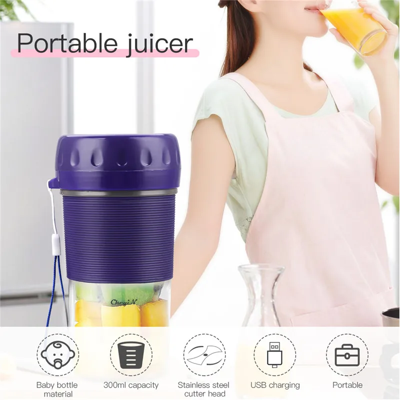 

300ML 2 Blades Portable Blender Juicer Machine Mixer Electric Mini USB Food Processor Juicer Smoothie Blender Cup Maker Juice