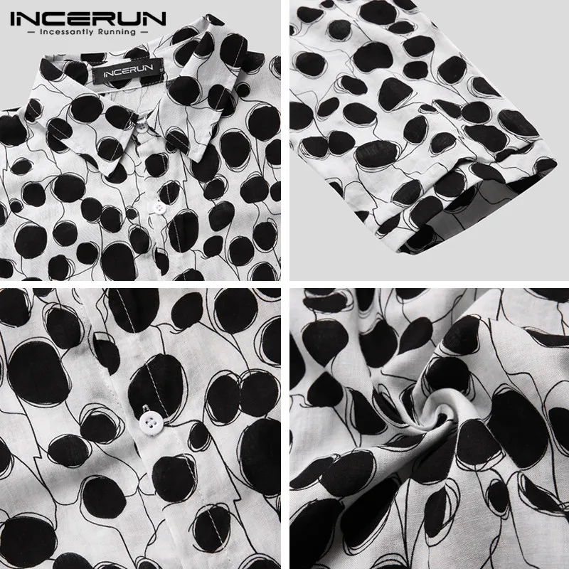 INCERUN Polka Dot Men Shirt Fashion 3/4 Sleeve Breathable Chic Cotton High Street Blouse High Quality Casual Shirts Camisa