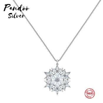 

PANDOO Fashion Charm Sterling Silver Original 1:1 Copy, Dreamy Elegant Snowflake Shape Wild Necklace Female Luxury Jewelry Gifts