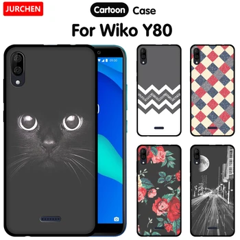 Перейти на Алиэкспресс и купить JURCHEN чехол для телефона Wiko Y80 чехол Y 80 мультяшный принт черный матовый Мягкий ТПУ силиконовый чехол для Wiko Y80 чехол 5,99 дюйма