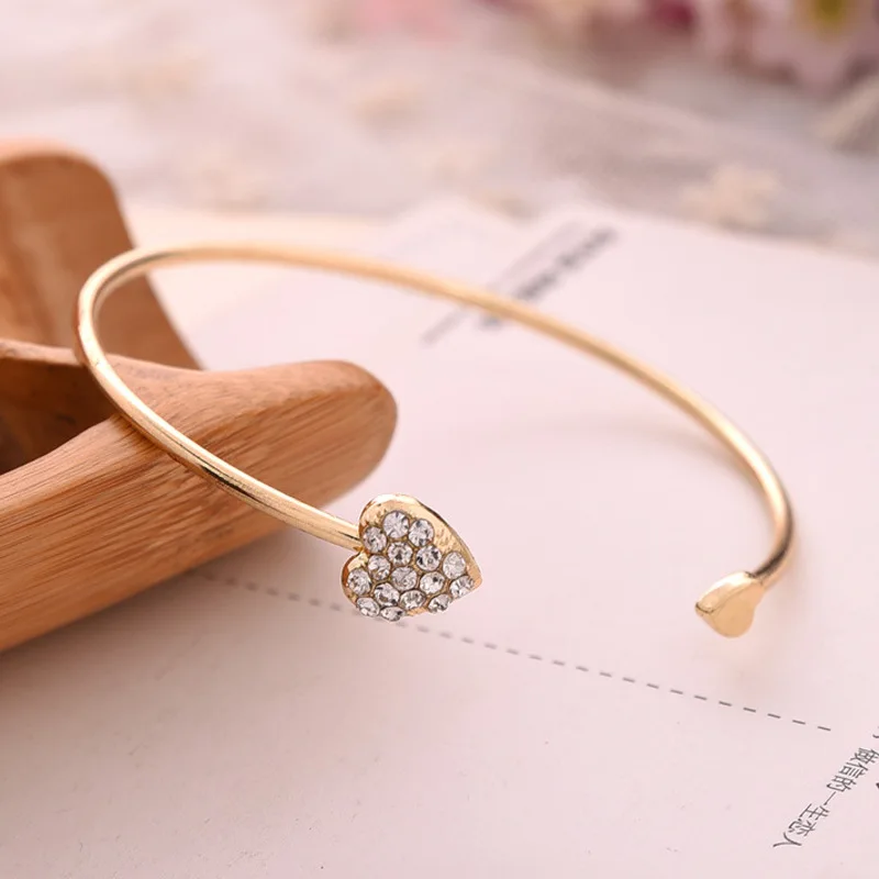 

Korean Version of Female Jewelry Popular Diamond Heart Love Bracelet Opening Gold Bracelet Double Heart Bracelet