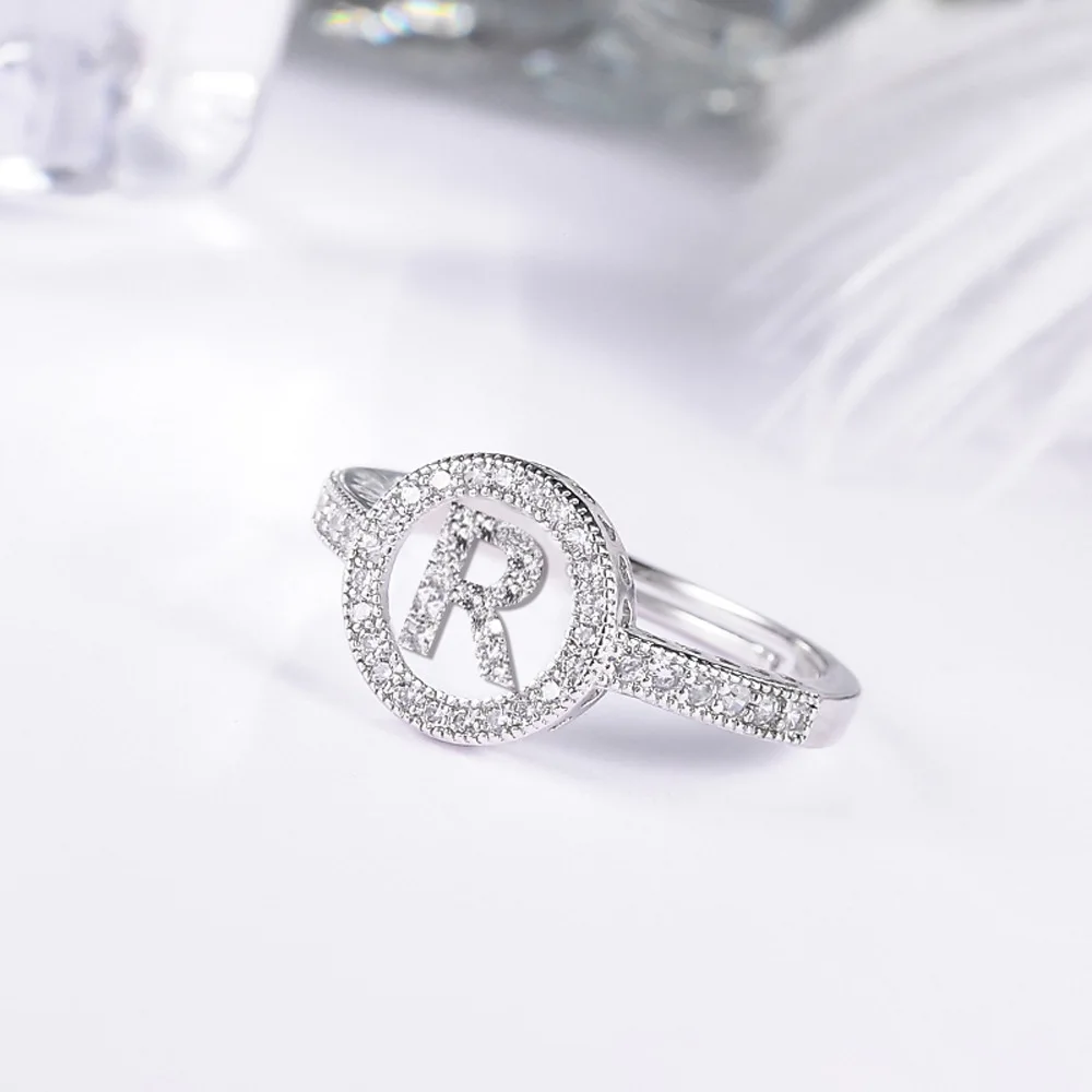 Новинка, модное кольцо с 26 буквами, Стерлинговое Серебро 925 пробы, модное кольцо для девушек, влюбленных, любовь, вечерние, подарок, ювелирное изделие, R5521 - Цвет основного камня: R