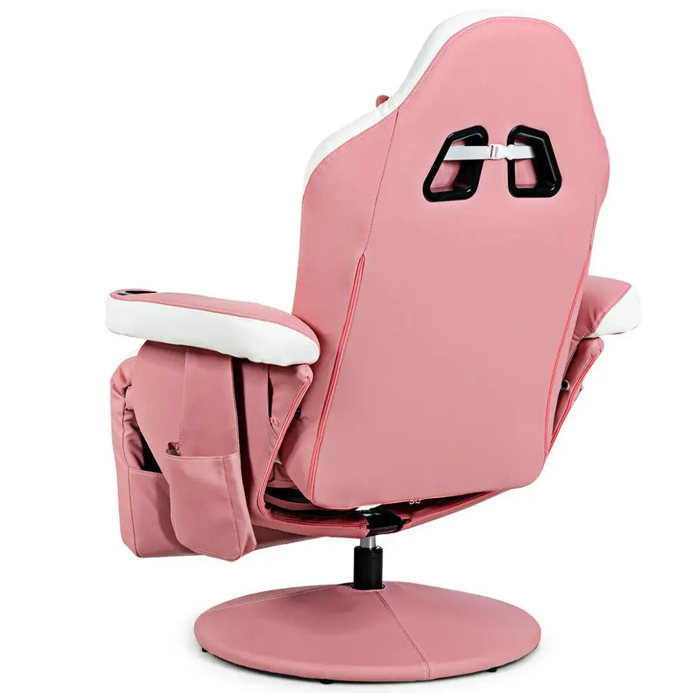 Massage Gaming Recliner Reclining Racing Chair Swivel w/Cup Holder & Pillow Pink 