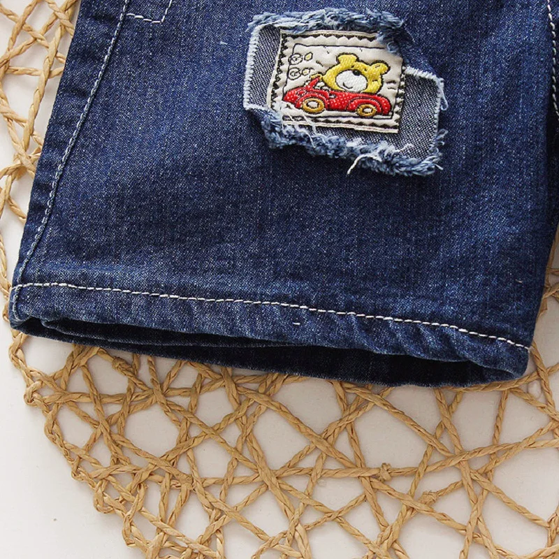 DIIMUU Infants Summer Fashion Kids Boys Denim Short Overalls Clothes Child Boy Casual Cartoon Print Short Pants Clothing Bottoms