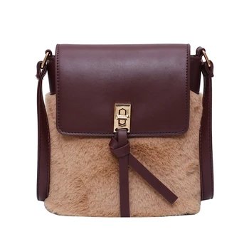 

New winter woolen leather ladies messenger bag design small flip bag red tofu shape mini square unique buckle shoulder Messenger