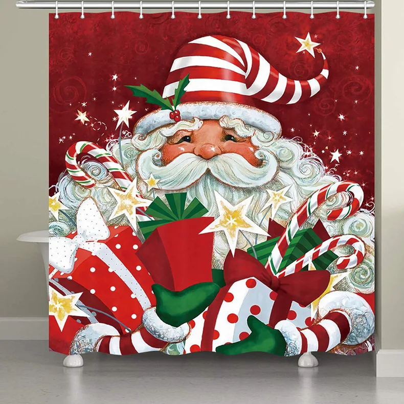 Merry Christmas занавеска для душа для ванной с рисунком снеговика Санты креативная Водонепроницаемая занавеска для душа с новогодним декором - Color: N