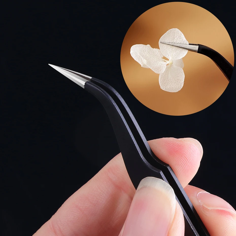 STZ Curved Straight Tweezer Nail Rhinestones Picking Tool Anti-static Tweezers For Eyelash Extensions Nail Accessories ESD10-15 2