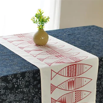 

2020 Simple Style Cartoon Cute Fish Shape Print Table Runners Table Decoration For Home Party Wedding Home Decoration