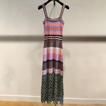 

Women Dress 2020 Spring and Summer New Dress Sling Knitted Mid-length Women's Dress