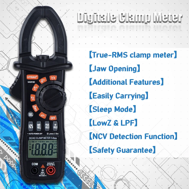 

QHTITEC Digital Multimeter AC/DC 6000 Counts T-RMS Auto Range Clamp Meter Resistance Capacitance Temperature Tester Meter