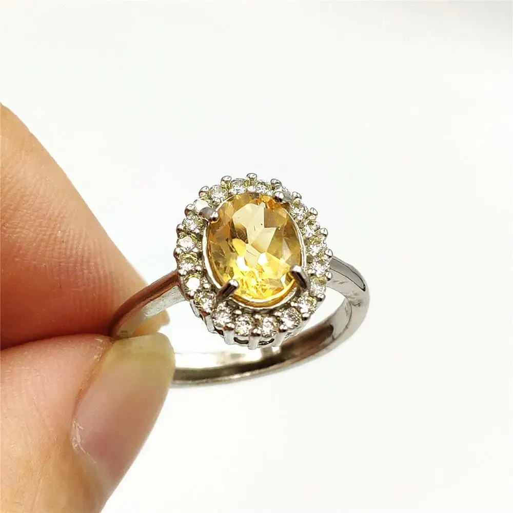 

Genuine Natural Yellow Citrine Gemstone 925 Silver Adjustable Ring Woman Man 10x8mm Cut Faceted Bead Wealthy Stone AAAAA
