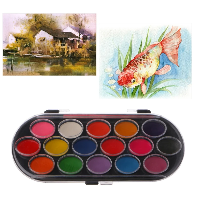 16Pcs Watercolor Palette Brush Set Painting Tray Craft Drawing Art Mini Kid Gift pigment powder