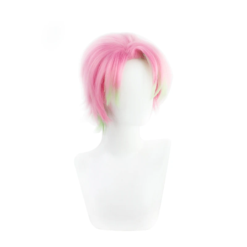 Demon Slayer Kanroji Mitsuri Cosplay Wig Kimetsu No Yaiba Costume Short Pink Mixed Green Synthetic Hair For Men's + Free Wig Cap ladies halloween costumes