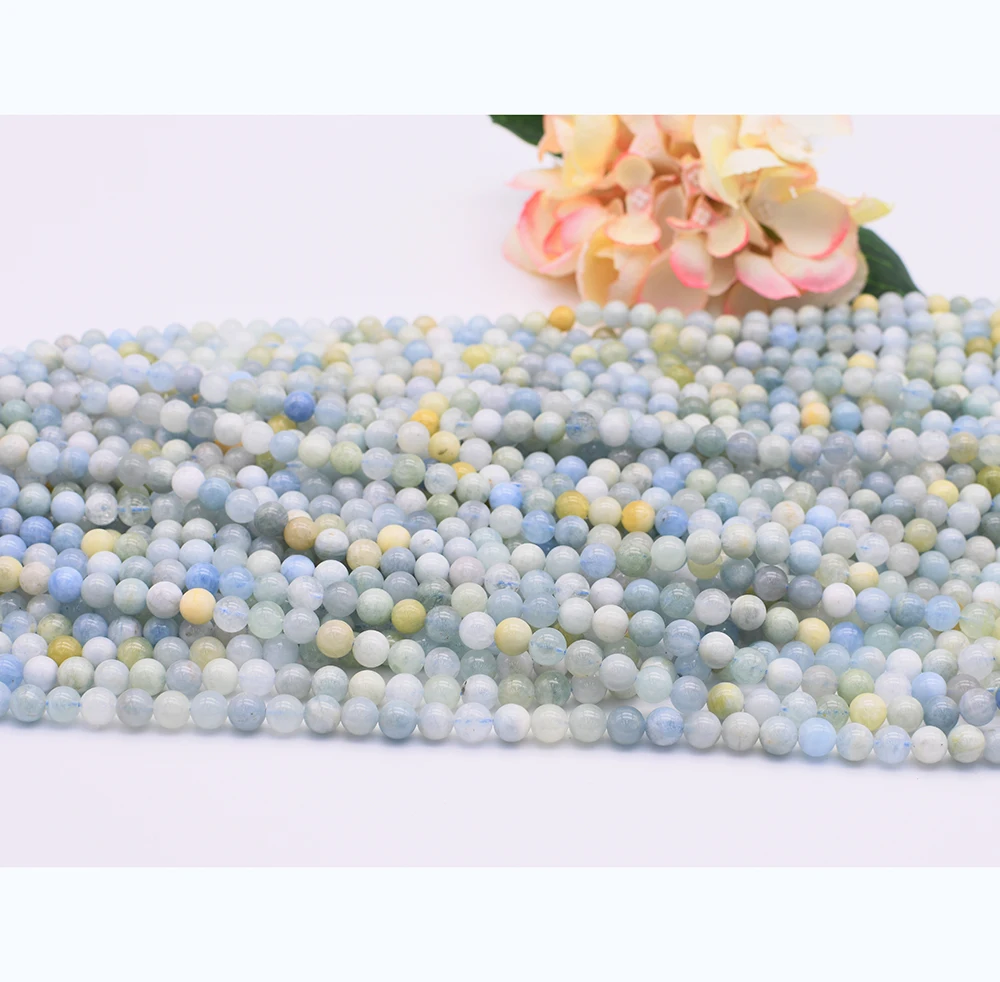 6-12mm Natural Smooth Mix Aquamarine Round stone Beads For DIY necklace bracelet jewelry make 15 