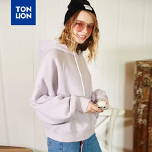 TONLION Solid Hoodies Plus Cashmere Pullovers Women with Hat Loose Light Purple Hooded Drop Shoulder Sweatshirts for Grils 2020
