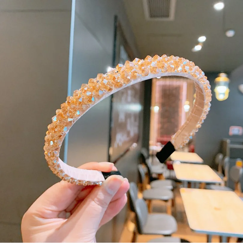 Solid Color Luxury Rhinestone Headband Women Beads Bezel Hair Hoop Korea Hairband Girls Bride Wedding Hair Accessories