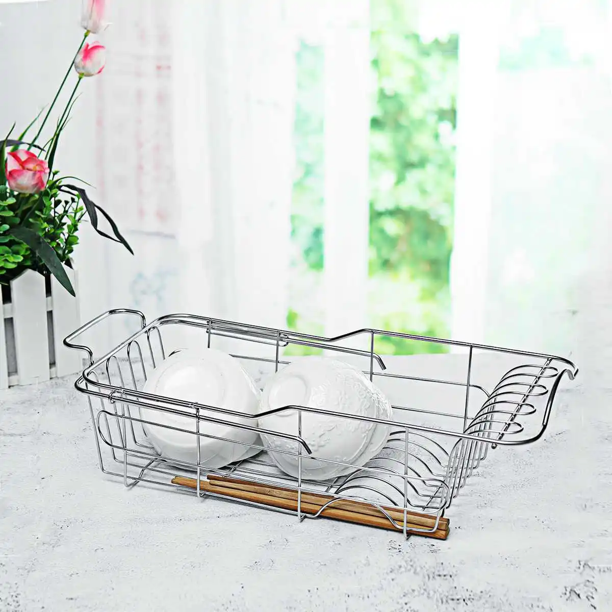 

Retractable Kitchen Sink Organizer Stainless Steel Sink Caddy Dish Drying Rack Drain Rack Storage Holder Vegetables Fruit Basket