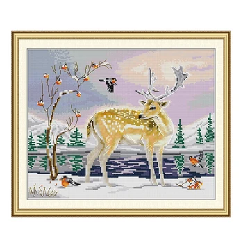 

High Quality Threads 11ct Printed on fabric 14ct Counted Chinese Cross Stitch Kits set Embroidery Needlework Elk and birds