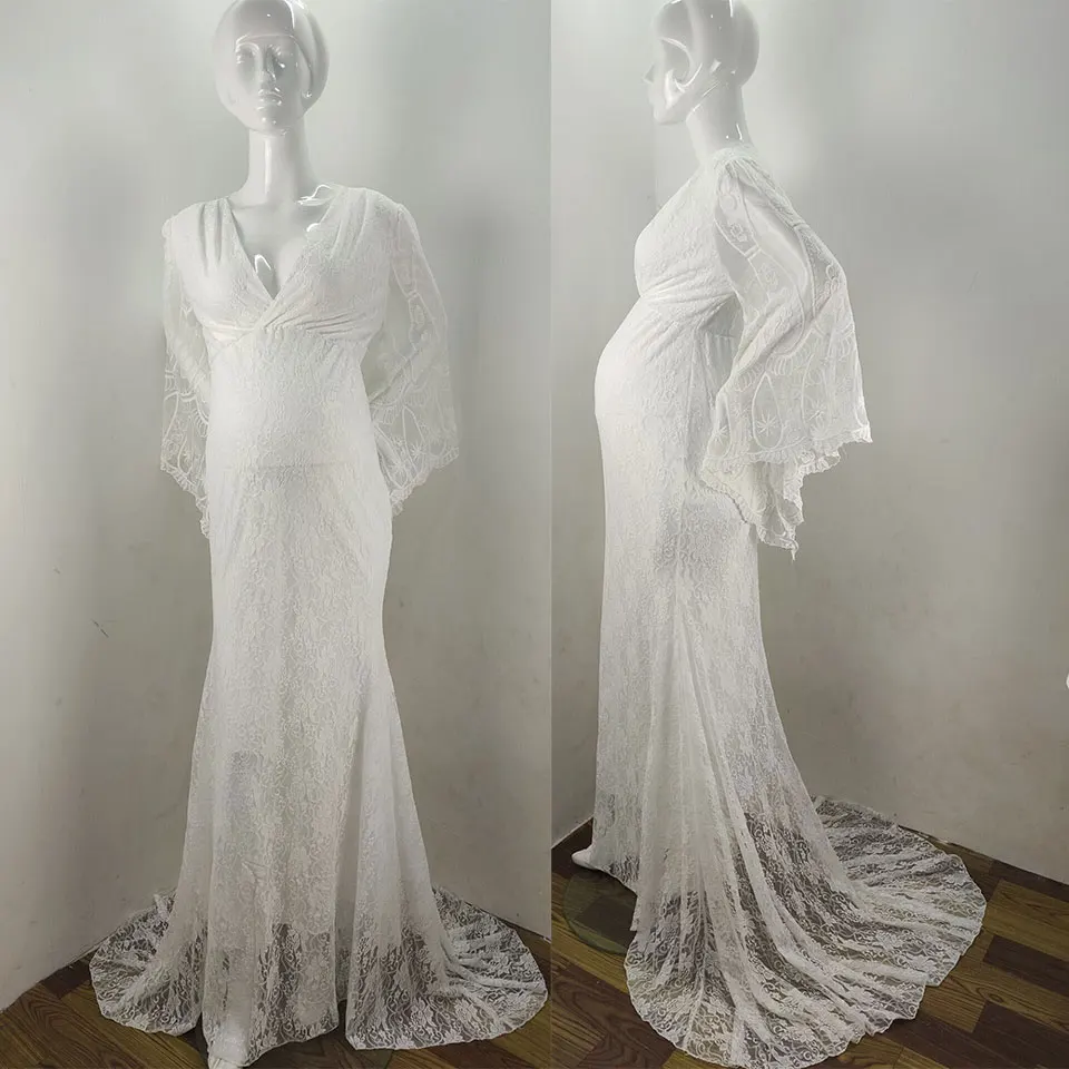 Белое Кружевное длинное платье макси с цветочным рисунком для фотосессии