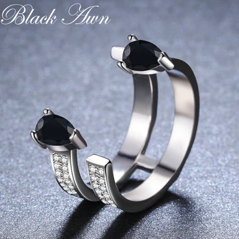 

2020 New bijoux Rock 925 Sterling Silver Fine Jewelry Black Spinel Engagement Ring for Women Anillos Mujer G061