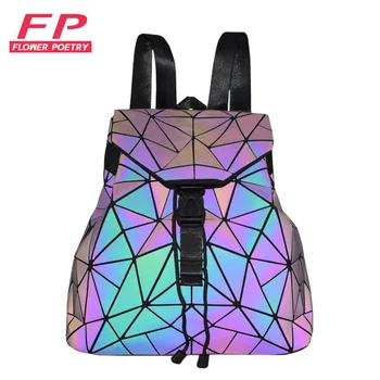 

Fashion Women Drawstring Backpack Geometric Female Backpacks For Teenage Girls Bagpack Holographic Ladies bao School Bag Sac