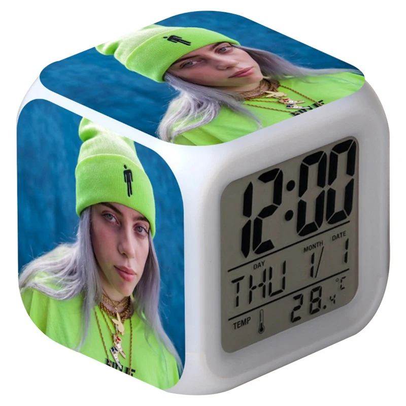 Billie Eilish рисунок наклейка светодиодный Будильник красочный флэш сенсорный Настольный светильник светящийся куб-ночник светодиодный часы для дома
