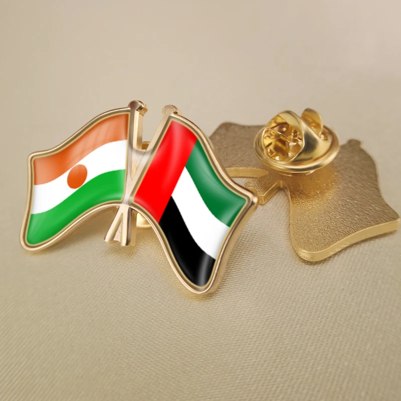 

Niger and United Arab Emirates Crossed Double Friendship Flags Lapel Pins Brooch Badges