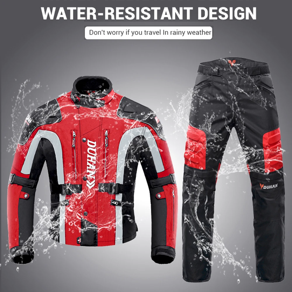 DUHAN Autumn Winter Cold-proof Motorcycle Jacket Moto+Protector Motorcycle Pants Moto Suit Touring Clothing Protective Gear Set