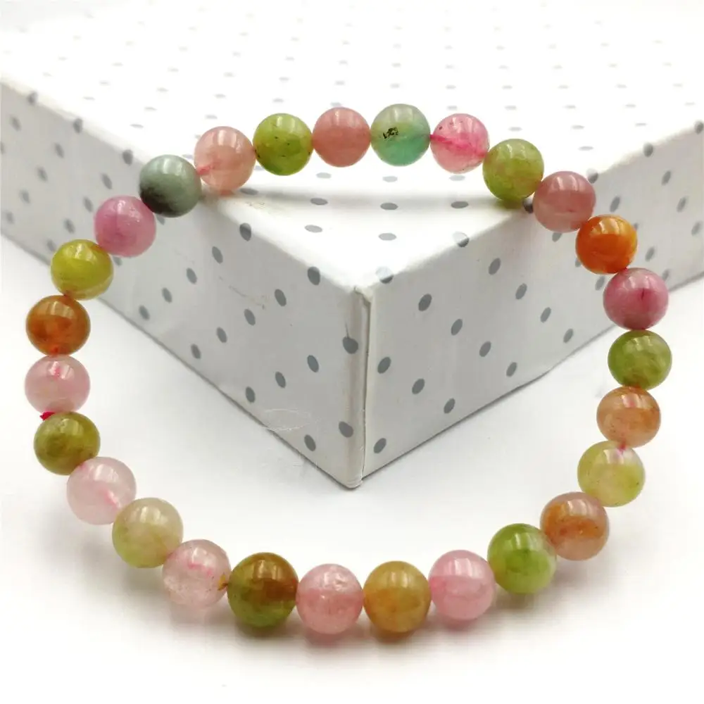 

Real Natural Colorful Tourmaline Candy 7mm Clear Round Beads Bracelet Crystal For Women Men From Brazil Jewelry AAAAA