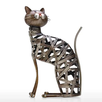 

Tooarts Braided Cat Sculpture Modern Iron Ornament Creative Braided Figurine Handmade Craft Animal Styling Shelf Home Decor