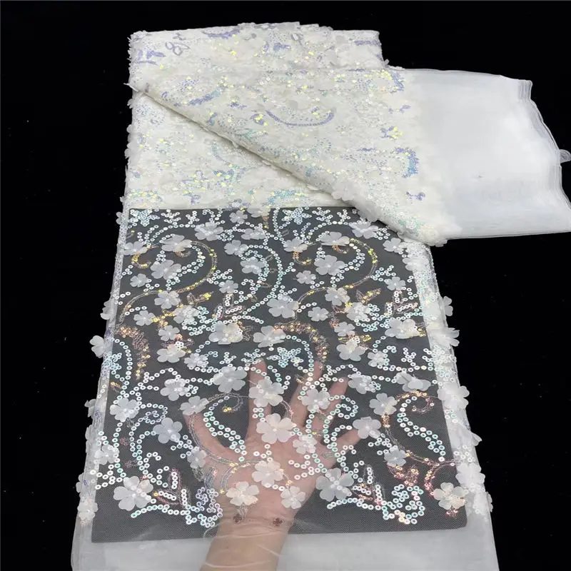 

African Lace Fabric 2021 High Quality Lace White Nigerian Lace Fabrics For Women French Beaded 3D Lace Fabric M23631